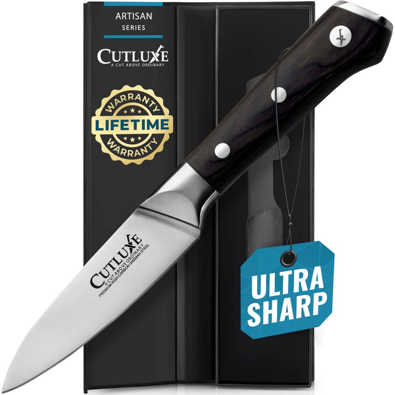 Cutluxe Paring Knife, 3.5" Small Kitchen Peeling Knife with Razor Sharp Blade â€“ High Carbon German Steel, Full Tang, Ergonomic Handle Design â€“ Artisan Series - Image 1
